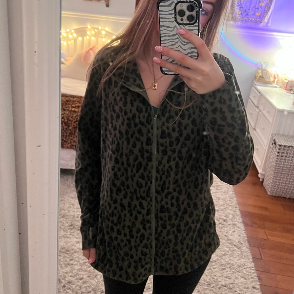 old navy leopard print fleece zip up
